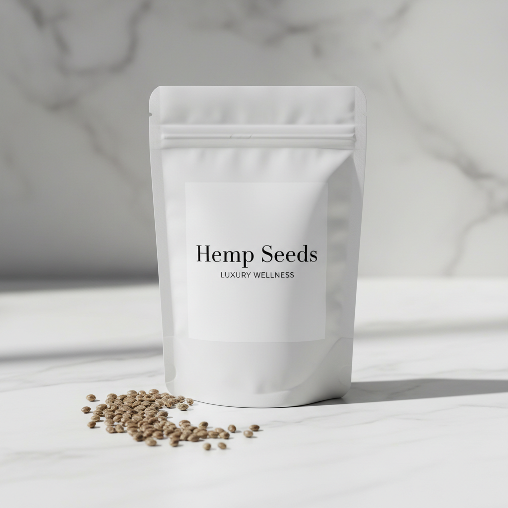 Hemp Seeds 500g elegant white packaging with product name label by Liora