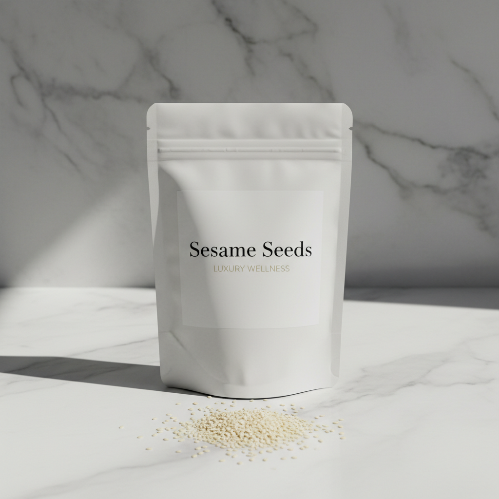 Sesame Seeds 500g elegant white packaging with product name label by Liora